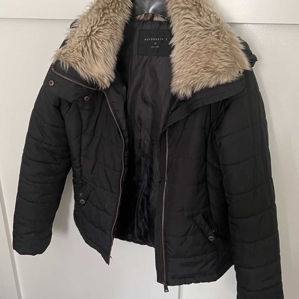 Aeropostale bomber style winter coat with fur hood